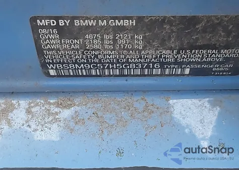 2017 BMW M3 z USA, uszkodzony, nr VIN WBS8M9C57H5G83716